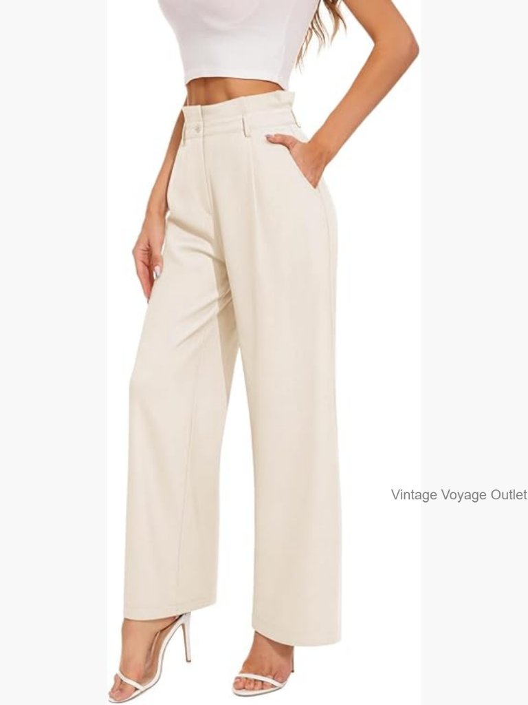 Wide Leg Work Pants High Waisted Paper Bag Waist Business Casual Trousers